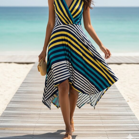 Sangria Striped Handkerchief Hem Dress - Picture 1 of 4